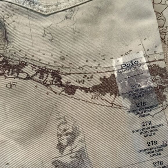Polo Ralph Lauren-The Thompkins Skinny High Rise Ankle-World Map Pants -Size 27R - Picture 2 of 7